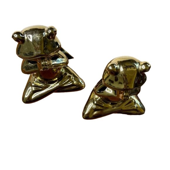 Gold Ceramic Frog Yoga Zen Figurine Statues Set 2 Praying Hands u - Picture 2 of 6